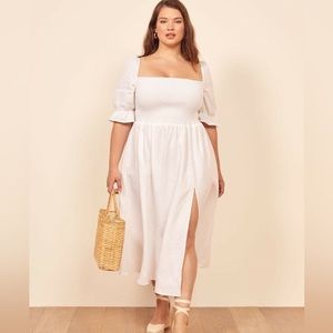 Reformation White Linen Smocked dress, XL